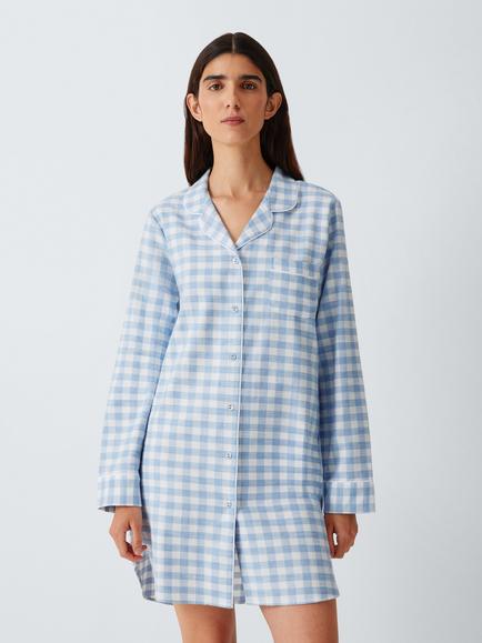 John Lewis Gingham Check Nightshirt, Blue, Blue