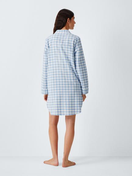 John Lewis Gingham Check Nightshirt, Blue - view 2, Blue