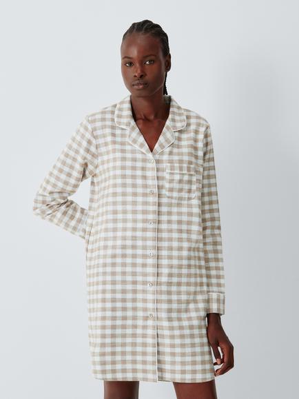 John Lewis Gingham Check Nightshirt, Toffee, Toffee
