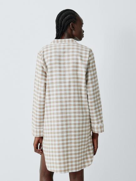 John Lewis Gingham Check Nightshirt, Toffee - view 2, Toffee