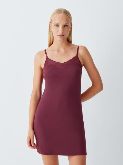 John Lewis Cotton Satin Trim Chemise, Zinfandel, Zinfandel