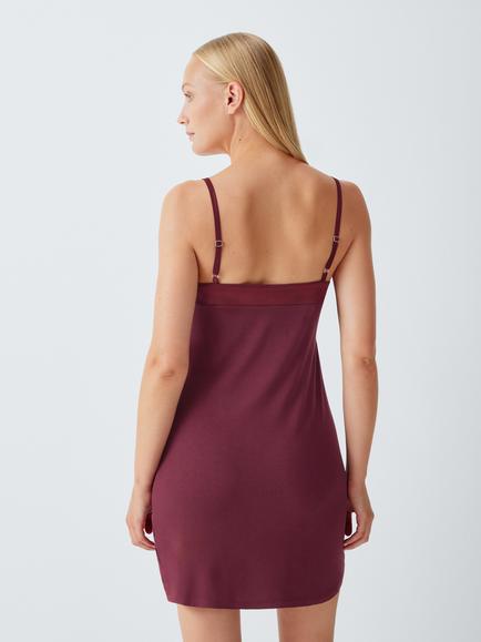 John Lewis Cotton Satin Trim Chemise, Zinfandel - view 2, Zinfandel