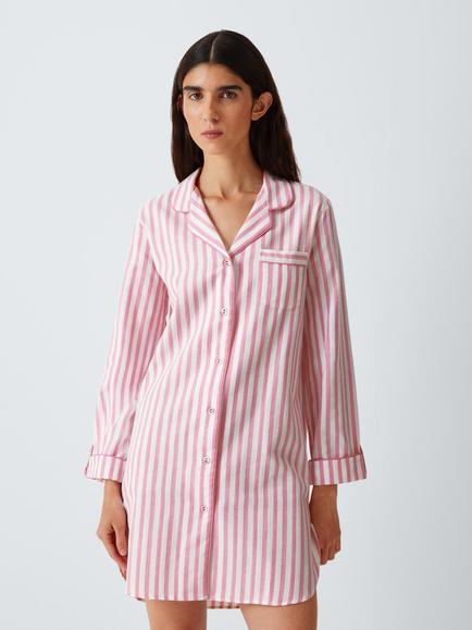John Lewis Luna Cotton Stripe Nightshirt, Chateau Rose, Chateau Rose