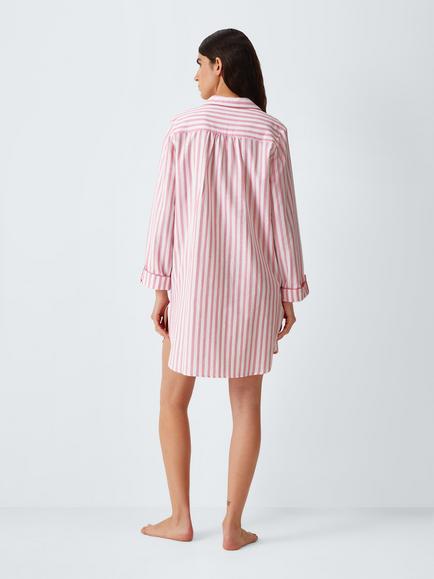 John Lewis Luna Cotton Stripe Nightshirt, Chateau Rose - view 2, Chateau Rose
