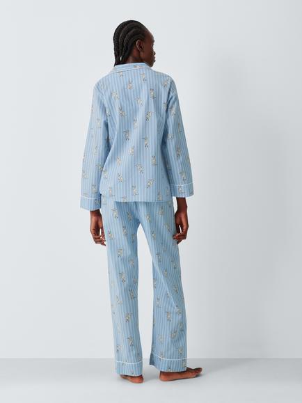 John Lewis Dalmation Cotton Button Through Long Pyjama Set, Blue - view 2, Blue