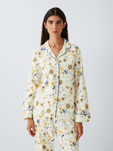 John Lewis Celestial Horse Cotton Button Through Long Pyjama Set, Ivory, Ivory