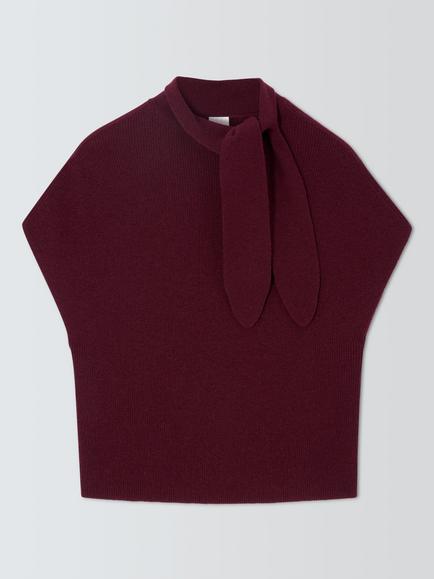 John Lewis Tie Neck Rib Wool Knit Tabard, Pale Blue, Fig