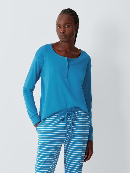 John Lewis Striped Cuffed Long Pyjama Set, Blue, Blue