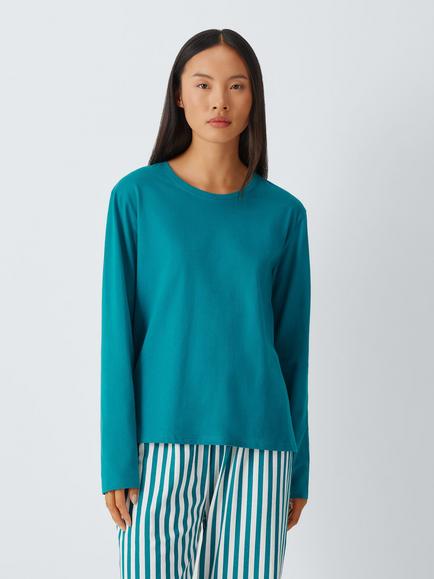 John Lewis Stripe Long Cotton Pyjama Set, Blue, Blue