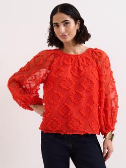 Phase Eight Shayla Textured Blouson Sleeve Blouse, Red, Red