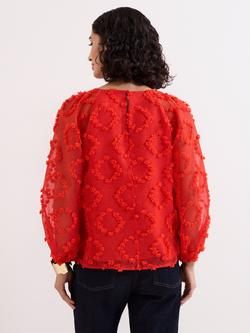 Phase Eight Shayla Textured Blouson Sleeve Blouse, Red - view 2, Red