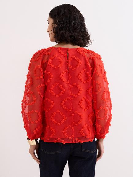 Phase Eight Shayla Textured Blouson Sleeve Blouse, Red - view 2, Red