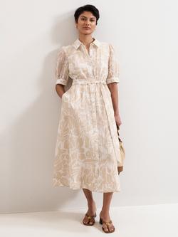 Phase Eight Delphine Floral Shirt Midi Dress, Stone, Stone