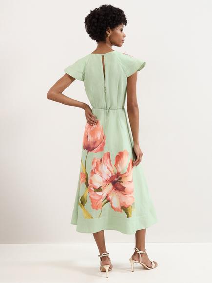 Phase Eight Petite Matilda Floral Midi Dress, Green - view 2, Green