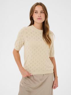 Saint Tropez Oline Short Sleeve Open Knit Cotton Blend Jumper, Oatmeal, Oatmeal