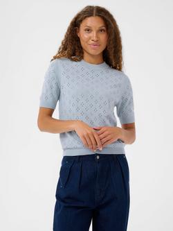 Saint Tropez Oline Short Sleeve Open Knit Cotton Blend Jumper, Kentucky Blue, Kentucky Blue