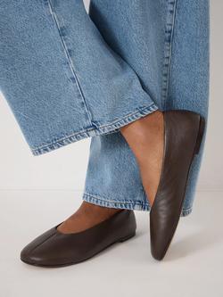 HUSH Bertie Leather Round Toe Ballerina Pumps, Dark Brown - view 2, Dark Brown