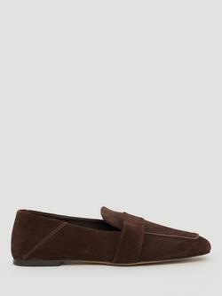 HUSH Sora Suede Square Toe Loafers, Chocolate Brown, Chocolate Brown