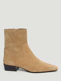 HUSH Suede Square Toe Ankle Boots, Beige Taupe, Beige Taupe