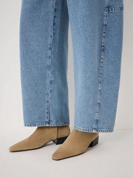 HUSH Suede Square Toe Ankle Boots, Beige Taupe - view 2, Beige Taupe