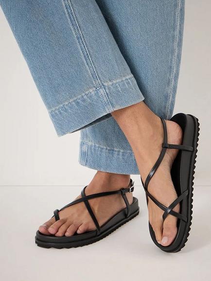 HUSH Theo Leather Strappy Footbed Sandals, Black - view 2, Black