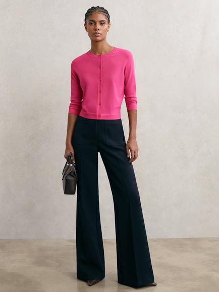 Reiss Mara Crew Neck Cropped Cardigan, Pink, Pink