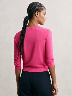 Reiss Mara Crew Neck Cropped Cardigan, Pink - view 2, Pink