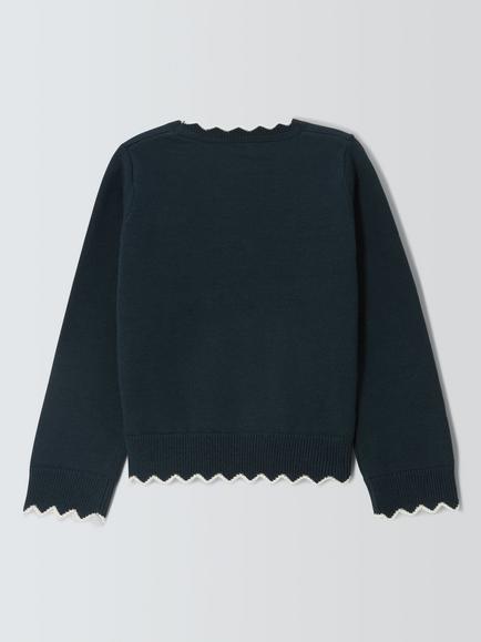 John Lewis Kids' Crew Neck Scallop Trim Jumper, Blue - view 2, Blue