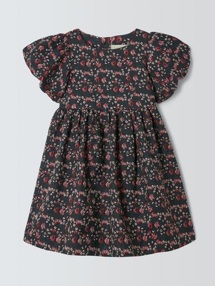 John Lewis Heirloom Collection Kids' Floral Jacquard Dress, Navy, Navy