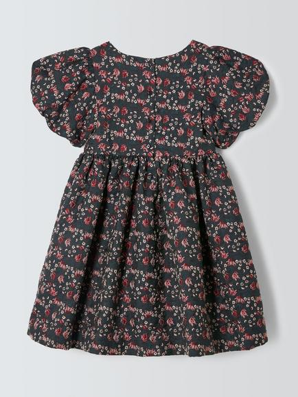 John Lewis Heirloom Collection Kids' Floral Jacquard Dress, Navy - view 2, Navy