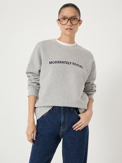 HUSH Embroidered Moderately Social Sweatshirt, Grey, Grey