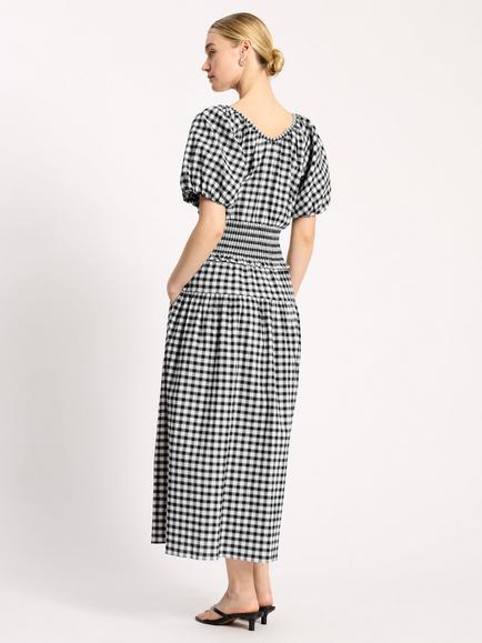 Albaray Gingham Shirred Waist Midi Dress, Black/White - view 2, Black/White