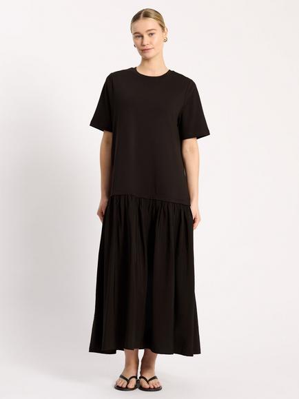 Albaray Boxy Mixed T-Shirt Dress, Chocolate, Chocolate