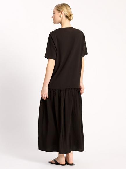 Albaray Boxy Mixed T-Shirt Dress, Chocolate - view 2, Chocolate