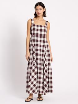 Albaray Gingham Linen Rich Midi Dress containing LENZING™ ECOVERO™ Viscose, Burgundy, Burgundy