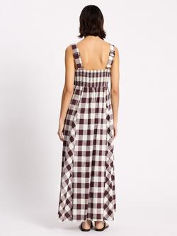 Albaray Gingham Linen Rich Midi Dress containing LENZING™ ECOVERO™ Viscose, Burgundy - view 2, Burgundy