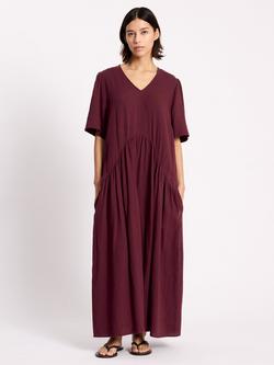 Albaray V-Neck Cheesecloth Dress, Dark Red, Dark Red