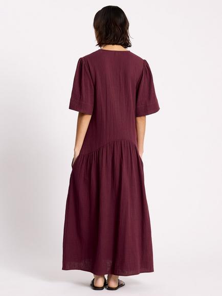 Albaray V-Neck Cheesecloth Dress, Dark Red - view 2, Dark Red