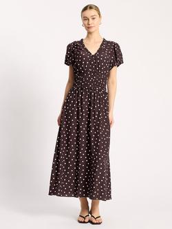 Albaray V-Neck Spot Midi Dress, Chocolate, Chocolate