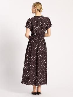 Albaray V-Neck Spot Midi Dress, Chocolate - view 2, Chocolate