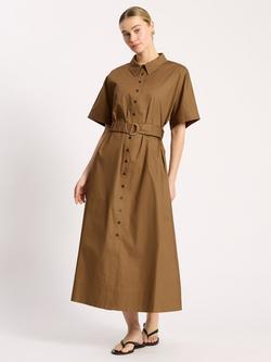 Albaray Sateen Belted Shirt Dress, Tan, Tan