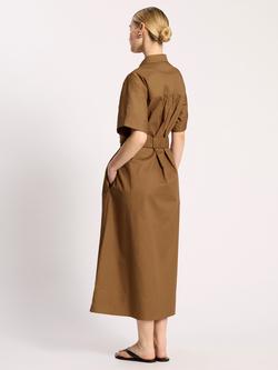 Albaray Sateen Belted Shirt Dress, Tan - view 2, Tan
