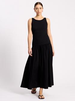 Albaray High Neck Mixed Midi Dress, Black, Black