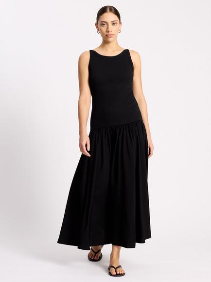 Albaray High Neck Mixed Maxi Dress, Black, Black