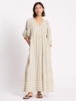 Albaray Stripe Linen Rich Midi Dress, Cream, Cream