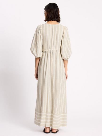 Albaray Stripe Linen Rich Midi Dress, Cream - view 2, Cream
