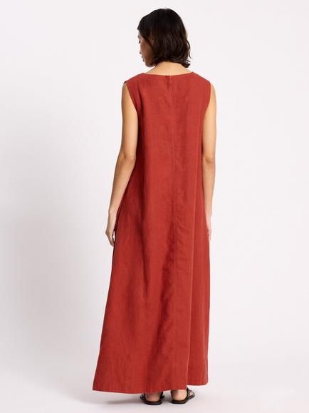 Albaray V-Neck Pure Linen Maxi Dress, Red - view 2, Red