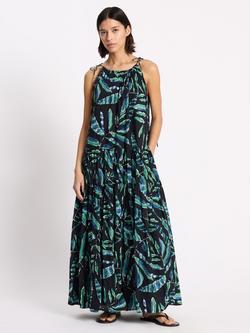 Albaray Painterly Palm Print Tiered Maxi Dress, Black, Black