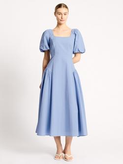 Albaray Seersucker Cotton Puff Sleeve Midi Dress, Blue