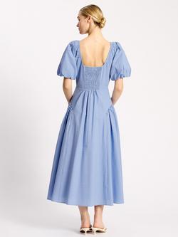 Albaray Seersucker Cotton Puff Sleeve Midi Dress - view 2, Blue